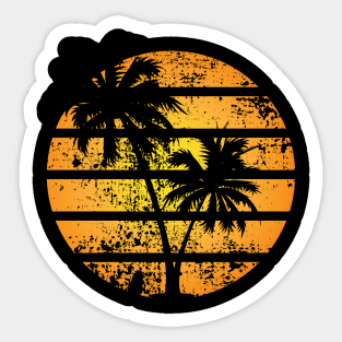 Distressed Worn Print 80s Retro Palm Tree Sunset Silhouette Sticker